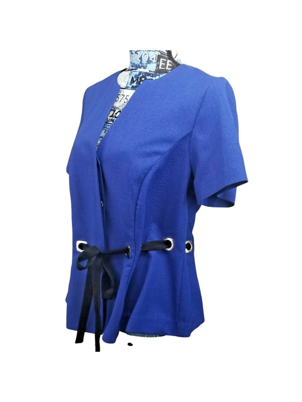 Vintage 80s R&K Originals Womens Jacket XL 1X Blue Hidden Buttons Tied Waist